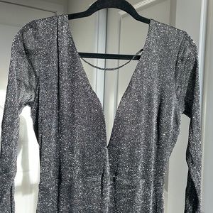 Glitter Black Long Sleeve Backless Maxi Dress